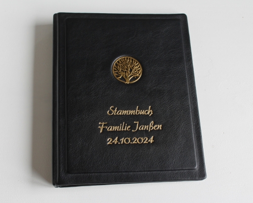 Stammbuch "Lebensbaum" aus Nappaleder, schwarz mit Goldschrift, DIN A5